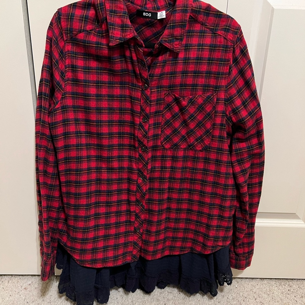 Flannel Button-Down with Ruffle Hem